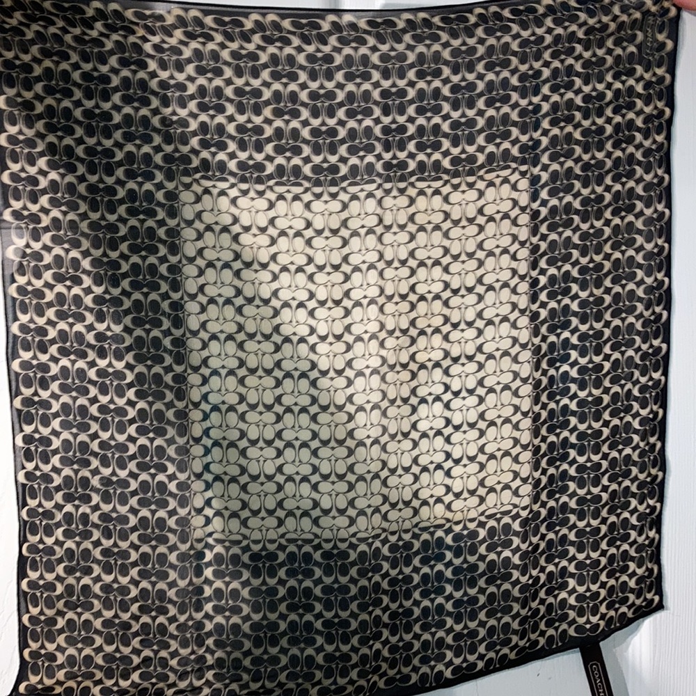 Coach Black White Silk Organza Logo Square Scarf - Picture 4 of 6